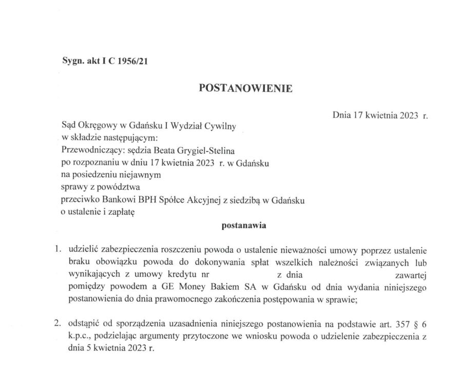 Tuż po weekendzie majowym dotarła do nas kolejna dobra wiadomość w sprawie naszego Klienta dotyczącej unieważnienie umowy kredytu indeksowanego do CHF.